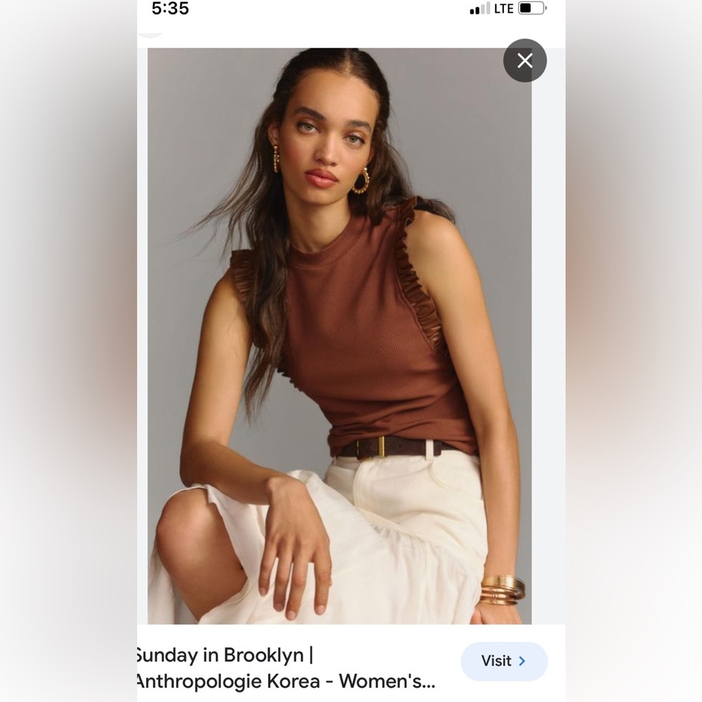 NEW with tag! Anthropologie - Sunday in Brooklyn Brown Ruffle Top, size XXS